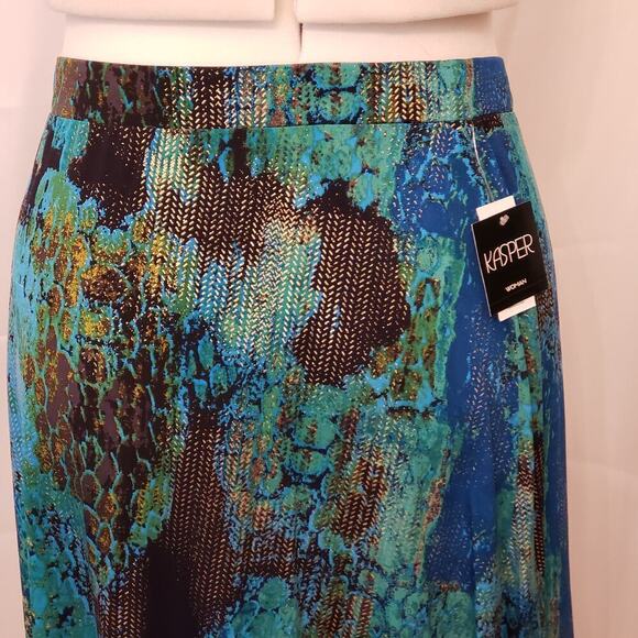Kasper Skirt Woman Plus Size Teal Gold Metalic  Elastic Waist A-Line Stretch - Picture 2 of 9